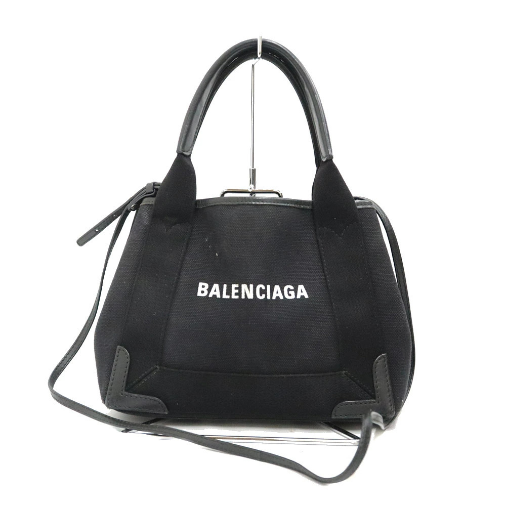 Balenciaga Navy Blue Cabas Canvas Leather Black